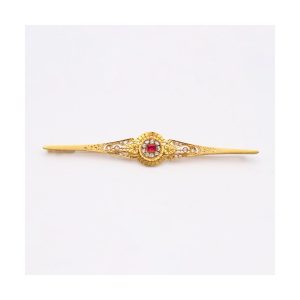 Broche Isabelino en Oro Amarillo con Diamantes y Rubí