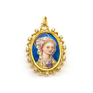 Medalla Virgen Esmalte con Diamantes