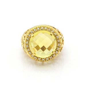Anillo de Diamantes con Cuarzo Limón
