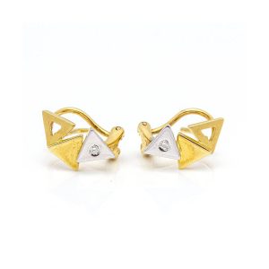 Pendientes triangular en Oro Bicolor y Diamantes
