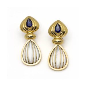 Pendientes Nacar, Zafiro en Oro Amarillo