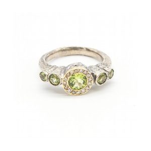 Anillo QUINTETO en Oro Amarillo, Plata y Diamantes