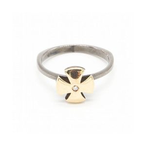 Anillo de Oro Amarillo , Plata y Diamante