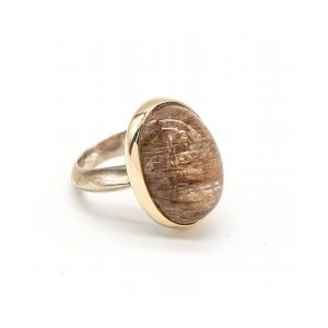 Anillo de Oro Amarillo y Plata con Cuarzo rutilado