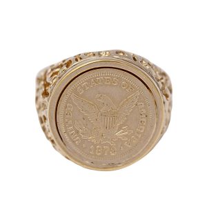 Anillo Sello en Oro Amarillo con moneda USA