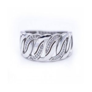 Anillo ancho en Oro Blanco con Diamantes