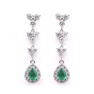 Pendientes colgantes de Esmeralda y Diamante en Oro Blanco
