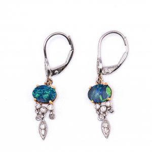 Pendientes MEIRAT Opalo y Diamantes en Oro 18K